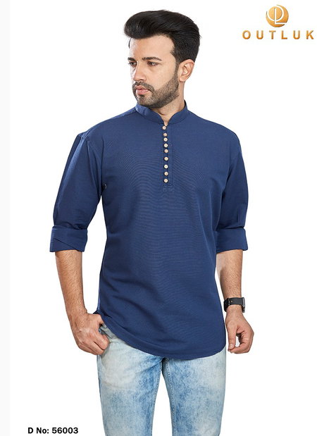 Navy Blue Colour Outluk 56 Function Wear Heavy Pure Cotton Short Kurta Collection 56003